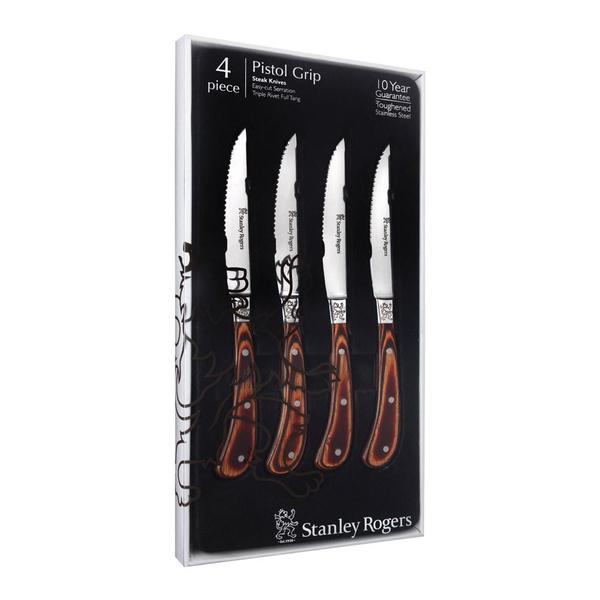 Pistol Grip Woodland Steak Knives 4 Piece Set